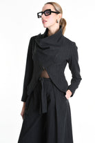 4R W5176 ASYMMETRICAL JACKET in Pinstripe Flannel Black LA HAINE INSIDE US