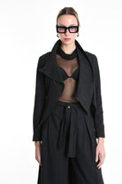 4R W5176 ASYMMETRICAL JACKET in Pinstripe Flannel Black LA HAINE INSIDE US