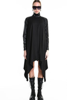 4R W5178 DRESS Asymmetric Fluid & Faux Leather Black LA HAINE INSIDE US