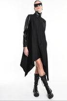 4R W5178 DRESS Asymmetric Fluid & Faux Leather Black LA HAINE INSIDE US