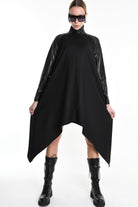 4R W5178 DRESS Asymmetric Fluid & Faux Leather Black LA HAINE INSIDE US