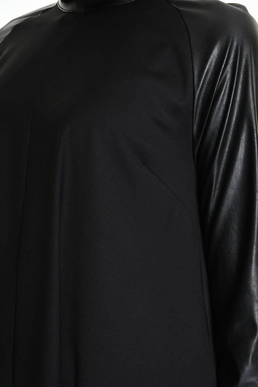 4R W5178 DRESS Asymmetric Fluid & Faux Leather Black LA HAINE INSIDE US