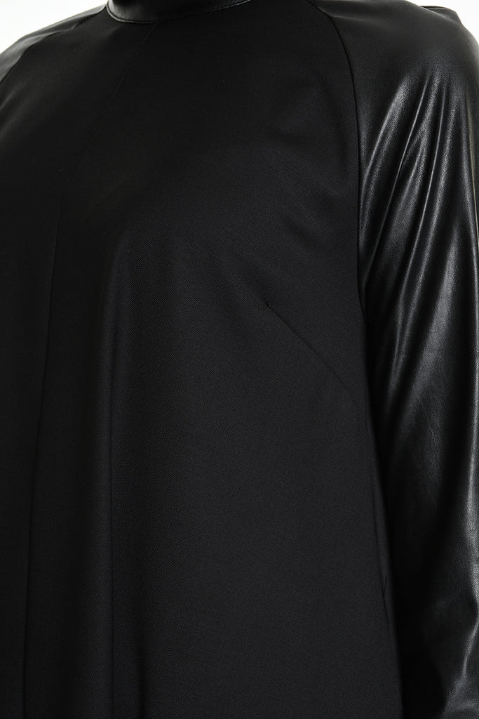 4R W5178 DRESS Asymmetric Fluid & Faux Leather Black LA HAINE INSIDE US