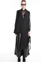 4R W5179 ASYMMETRICAL BLAZER in Fluid Fabric & Eco-Leather Black LA HAINE INSIDE US