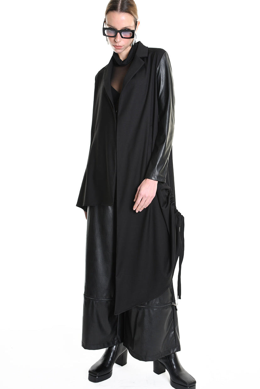 4R W5179 ASYMMETRICAL BLAZER in Fluid Fabric & Eco-Leather Black LA HAINE INSIDE US