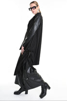 4R W5179 ASYMMETRICAL BLAZER in Fluid Fabric & Eco-Leather Black LA HAINE INSIDE US