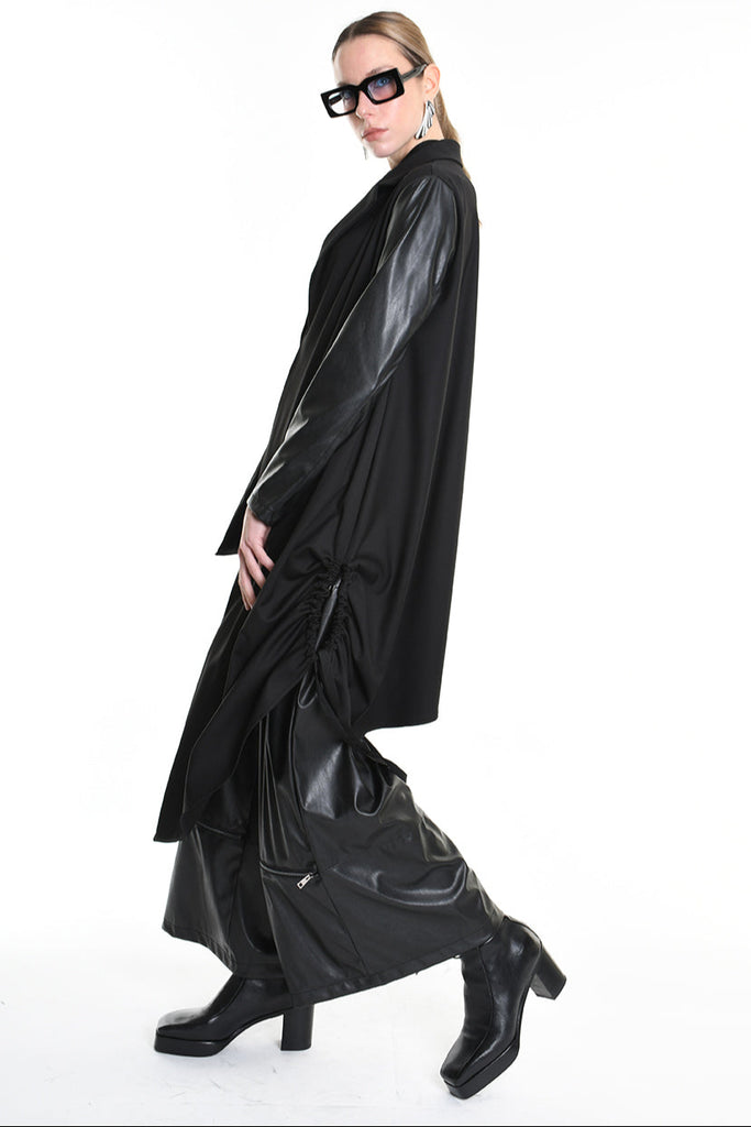 4R W5179 ASYMMETRICAL BLAZER in Fluid Fabric & Eco-Leather Black LA HAINE INSIDE US