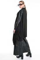 4R W5179 ASYMMETRICAL BLAZER in Fluid Fabric & Eco-Leather Black LA HAINE INSIDE US
