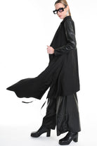 4R W5179 ASYMMETRICAL BLAZER in Fluid Fabric & Eco-Leather Black LA HAINE INSIDE US