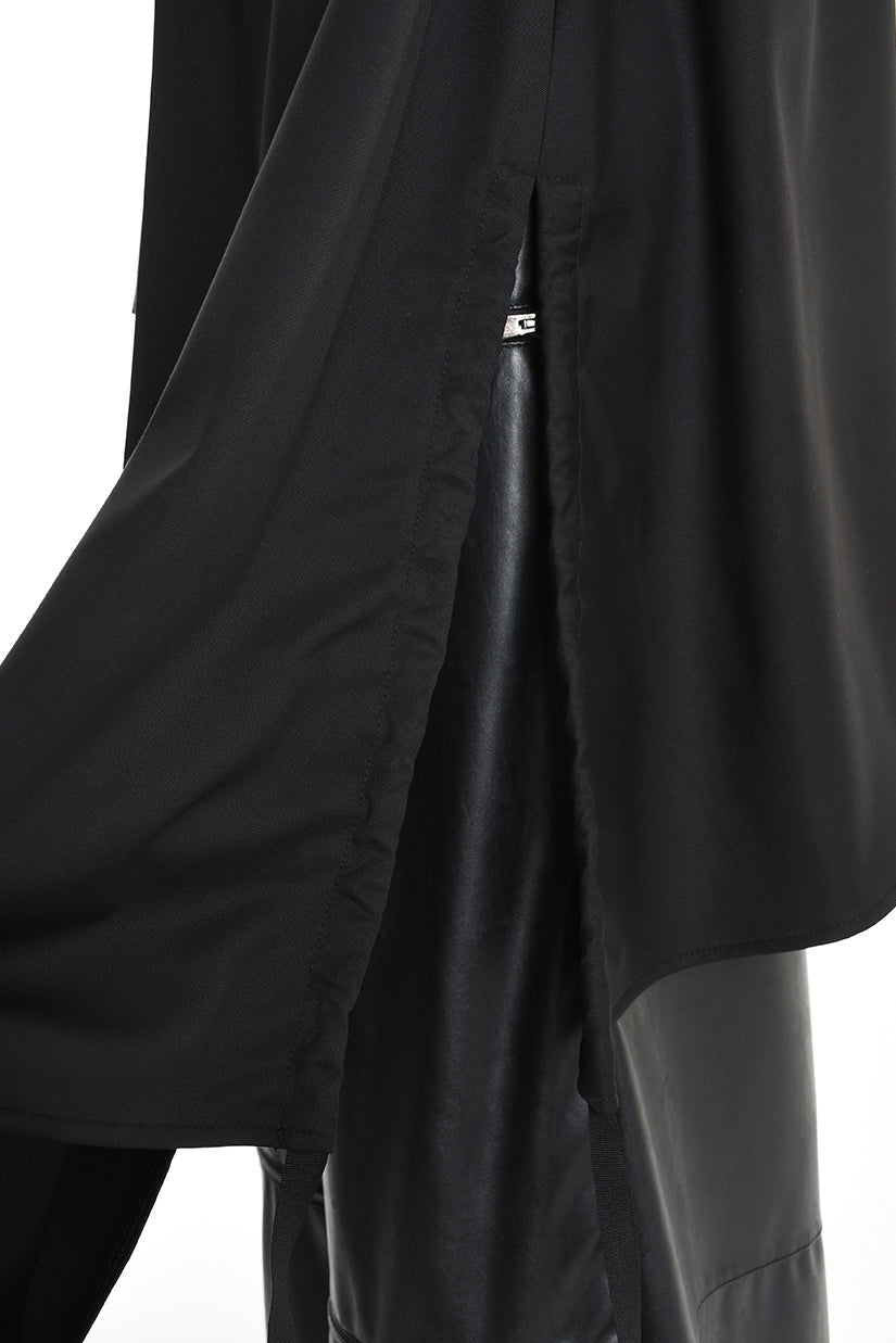 4R W5179 ASYMMETRICAL BLAZER in Fluid Fabric & Eco-Leather Black LA HAINE INSIDE US