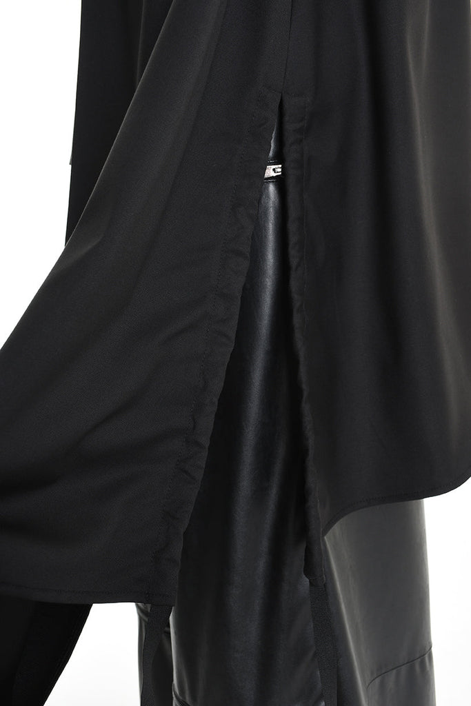 4R W5179 ASYMMETRICAL BLAZER in Fluid Fabric & Eco-Leather Black LA HAINE INSIDE US