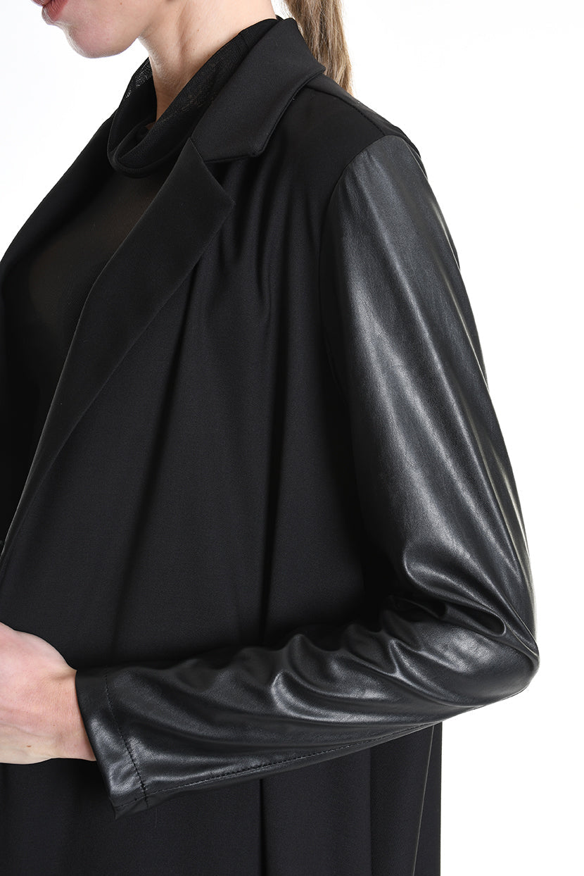 4R W5179 ASYMMETRICAL BLAZER in Fluid Fabric & Eco-Leather Black LA HAINE INSIDE US