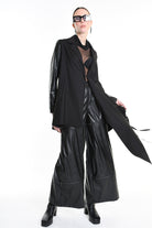 4R W5179 ASYMMETRICAL BLAZER in Fluid Fabric & Eco-Leather Black LA HAINE INSIDE US