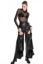 4R W5182 TROUSER Wide Fit Faux Leather Stretch Black WOMAN LA HAINE INSIDE US