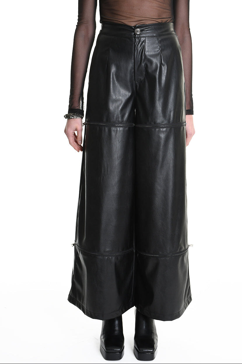 4R W5182 TROUSER Wide Fit Faux Leather Stretch Black WOMAN LA HAINE INSIDE US