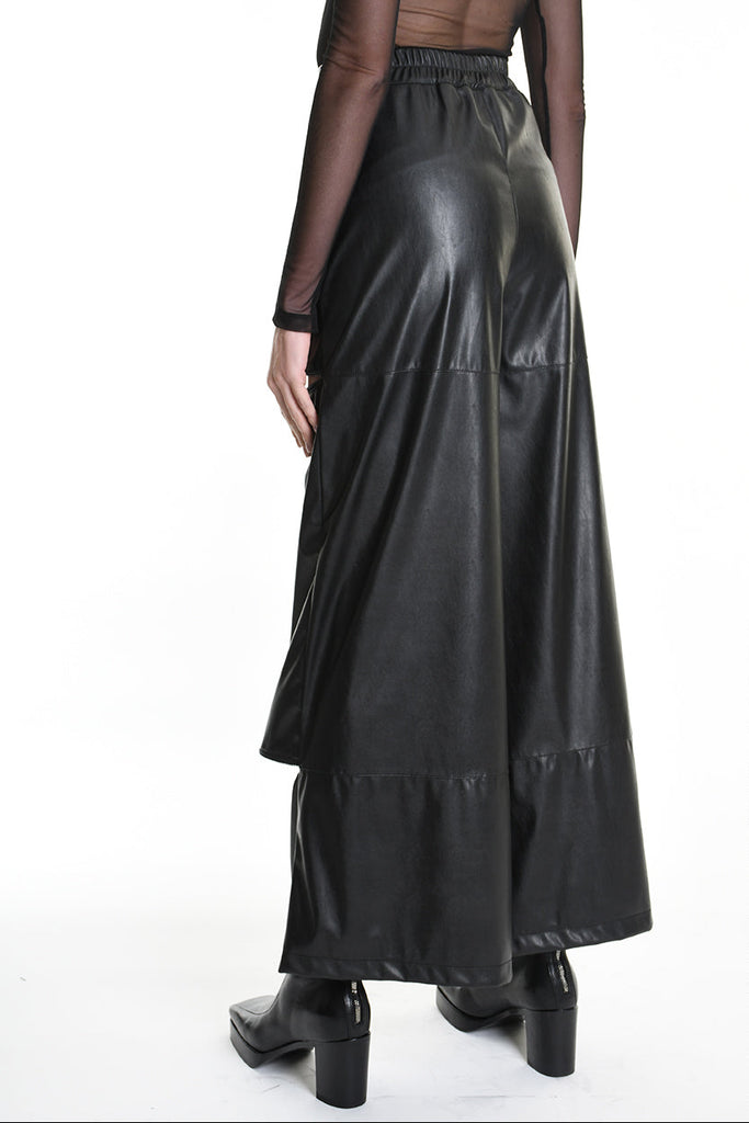 4R W5182 TROUSER Wide Fit Faux Leather Stretch Black WOMAN LA HAINE INSIDE US