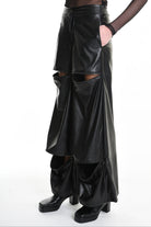 4R W5182 TROUSER Wide Fit Faux Leather Stretch Black WOMAN LA HAINE INSIDE US