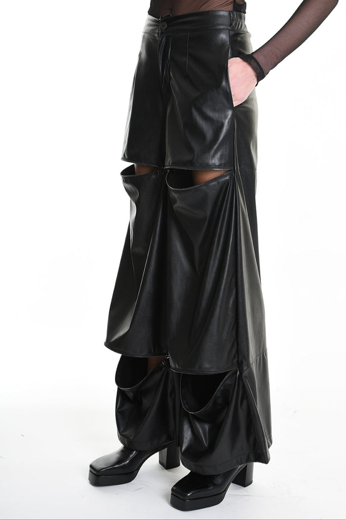 4R W5182 TROUSER Wide Fit Faux Leather Stretch Black WOMAN LA HAINE INSIDE US