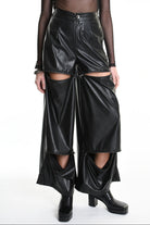 4R W5182 TROUSER Wide Fit Faux Leather Stretch Black WOMAN LA HAINE INSIDE US