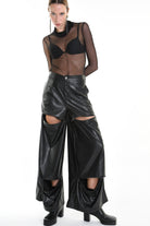 4R W5182 TROUSER Wide Fit Faux Leather Stretch Black WOMAN LA HAINE INSIDE US