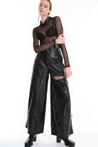 4R W5182 TROUSER Wide Fit Faux Leather Stretch Black WOMAN LA HAINE INSIDE US