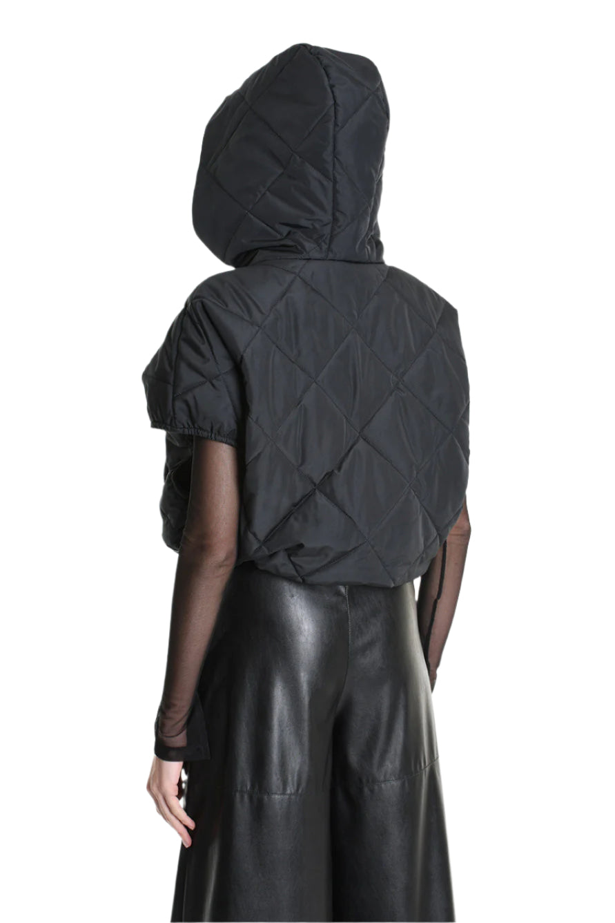 4R W5196 BOMBER Oversized Sleeveless in Quilted Chiffon, Black. TEPHRA
