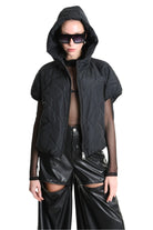 4R W5196 BOMBER Oversized Sleeveless in Quilted Chiffon, Black. TEPHRA