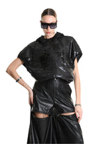 4R W5197 BOMBER Oversized Sleeveless in Sequins & Chiffon, Black. TEPHRA