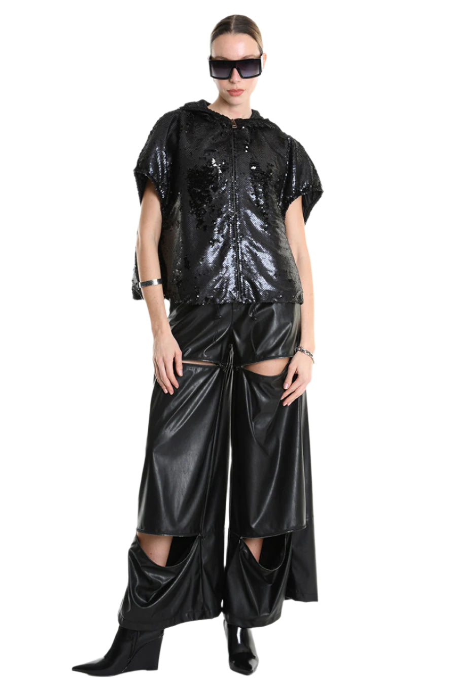 4R W5197 BOMBER Oversized Sleeveless in Sequins & Chiffon, Black. TEPHRA