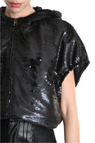 4R W5197 BOMBER Oversized Sleeveless in Sequins & Chiffon, Black. TEPHRA