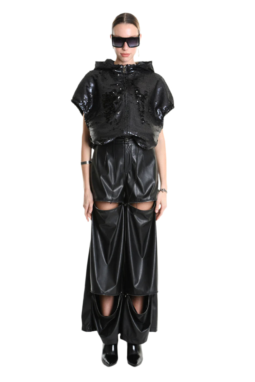 4R W5197 BOMBER Oversized Sleeveless in Sequins & Chiffon, Black. TEPHRA