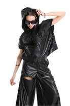 4R W5197 BOMBER Oversized Sleeveless in Sequins & Chiffon, Black. TEPHRA