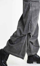 4R W5380 Trousers - Grey Palazzo Garment Dyed Cotton Gabardine Front Pleats Removable Sash Italian Women's