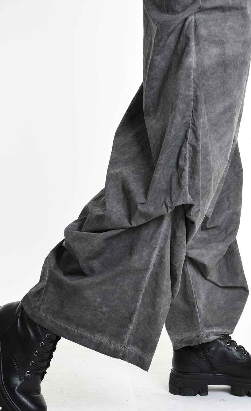 4R W5380 Trousers - Grey Palazzo Garment Dyed Cotton Gabardine Front Pleats Removable Sash Italian Women's