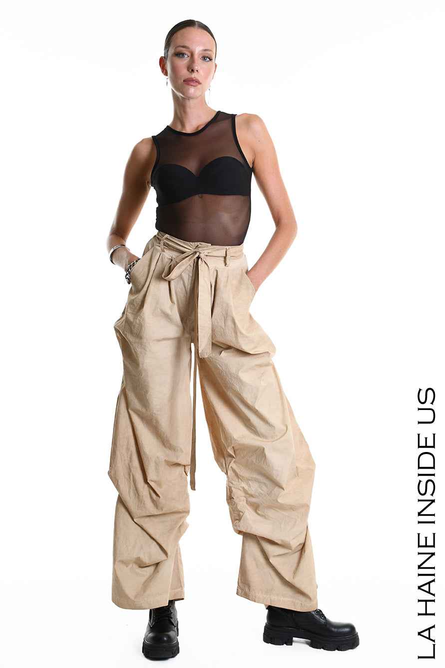 4R W5380 PANTALONE Palazzo Dyed Cotton in Gabardine Mud
