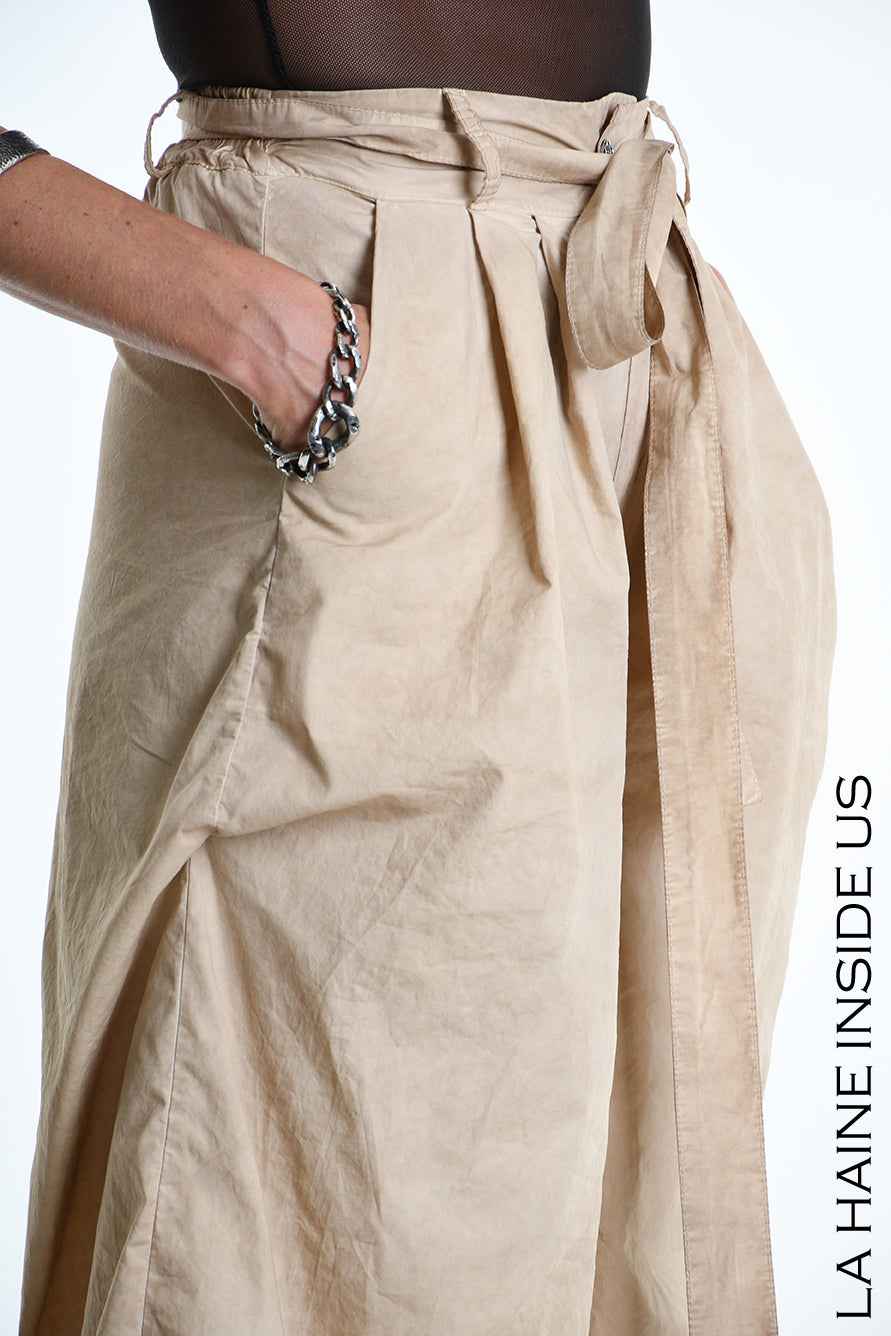 4R W5380 PANTALONE Palazzo Dyed Cotton in Gabardine Mud