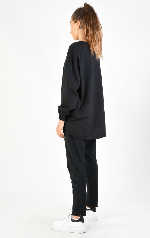 A34V LW74224 Tunic Over Fleece Stretch Dyed Black - TEPHRA