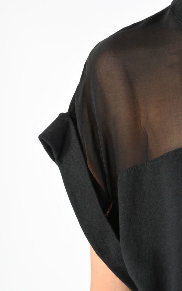 A34V LW74324 Tunic Crop Sleeveless Fleece Stretch Dyed Black - TEPHRA