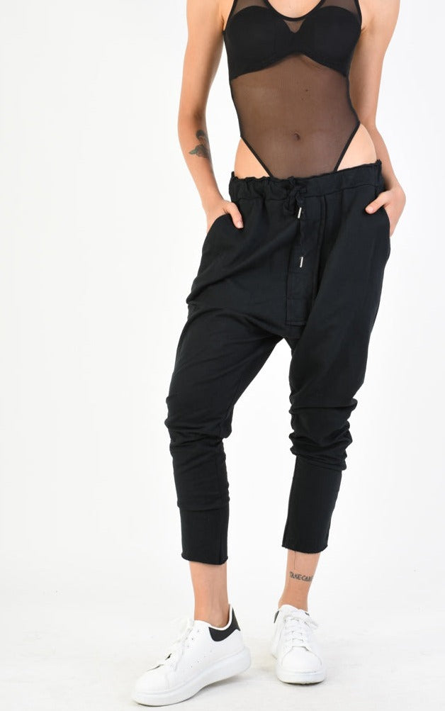 A34V LW74424 TROUSER Over Low Crotch Fleece Stretch Dyed Black - TEPHRA