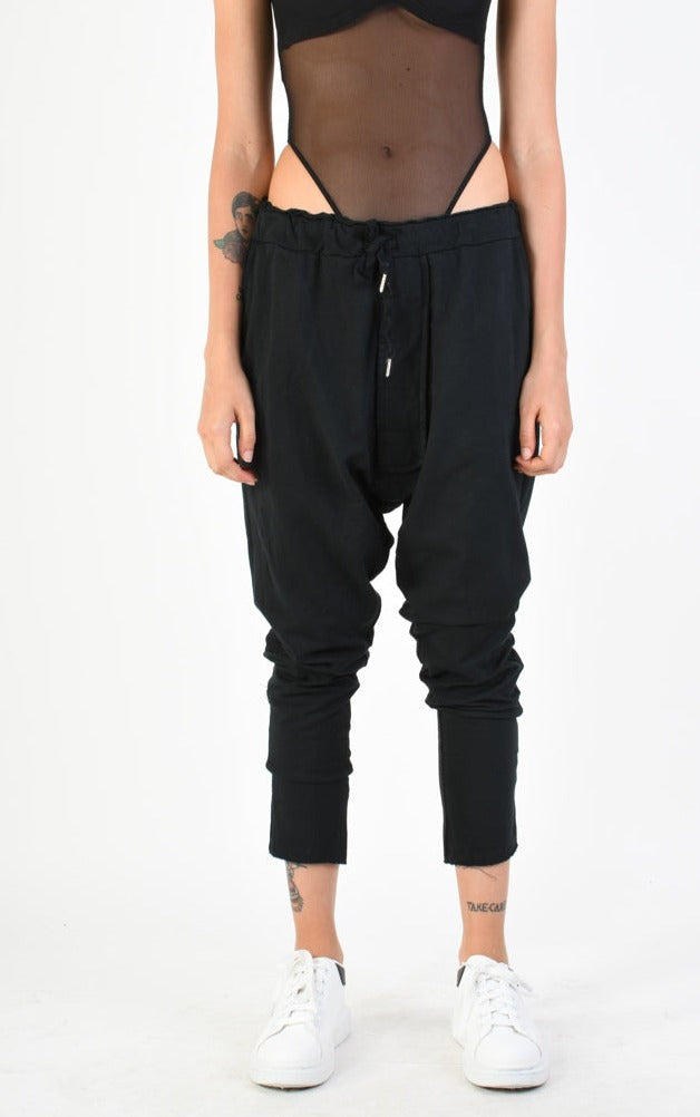 A34V LW74424 TROUSER Over Low Crotch Fleece Stretch Dyed Black - TEPHRA