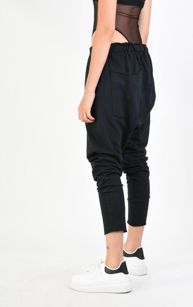 A34V LW74424 TROUSER Over Low Crotch Fleece Stretch Dyed Black - TEPHRA