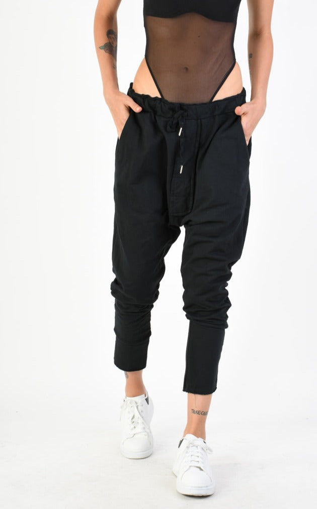 A34V LW74424 TROUSER Over Low Crotch Fleece Stretch Dyed Black - TEPHRA