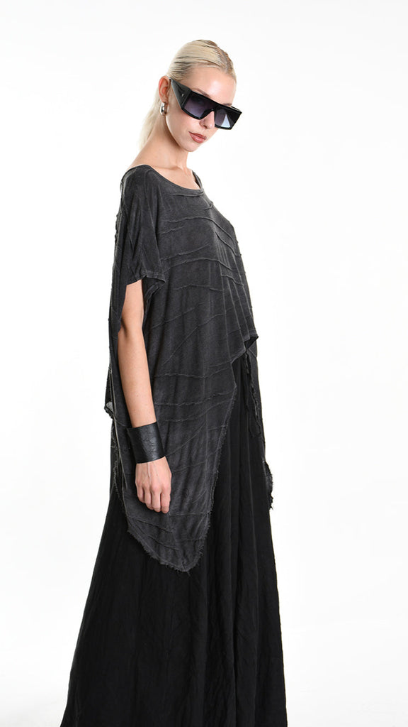 A34V W507525 T-SHIRT Asymmetric Jersey Devore Marmorized Dust Black.