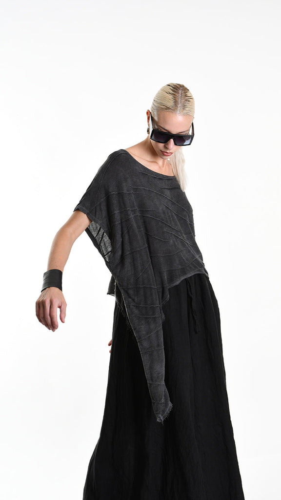 A34V W507525 T-SHIRT Asymmetric Jersey Devore Marmorized Dust Black.