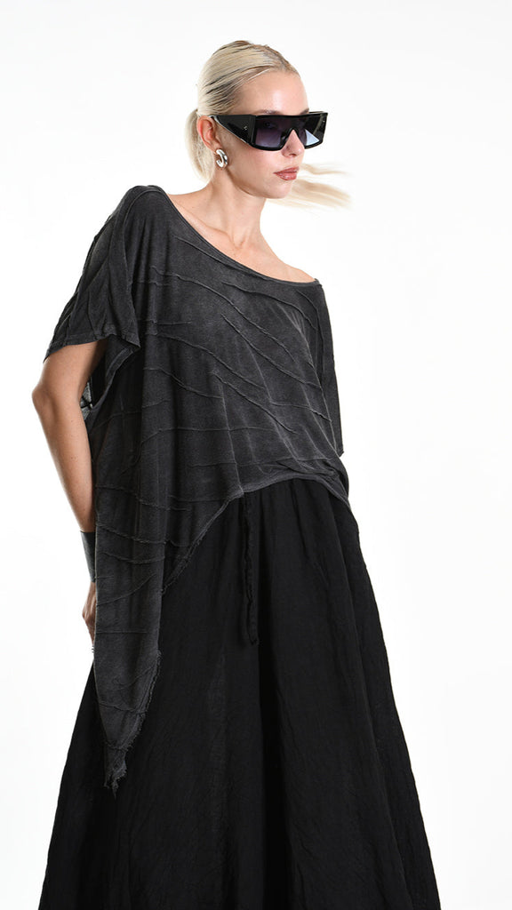 A34V W507525 T-SHIRT Asymmetric Jersey Devore Marmorized Dust Black.