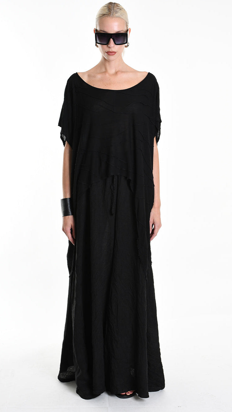 A34V W507625 T-SHIRT Asymmetric Jersey Devore Dyed Black