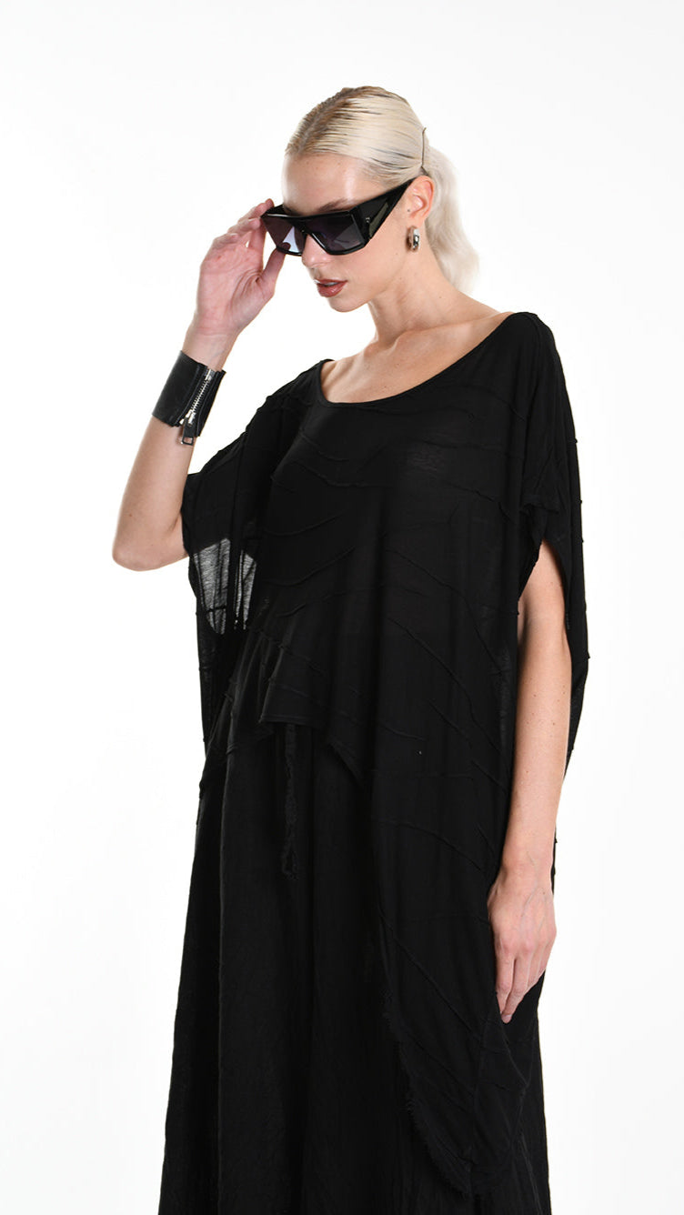 A34V W507625 T-SHIRT Asymmetric Jersey Devore Dyed Black