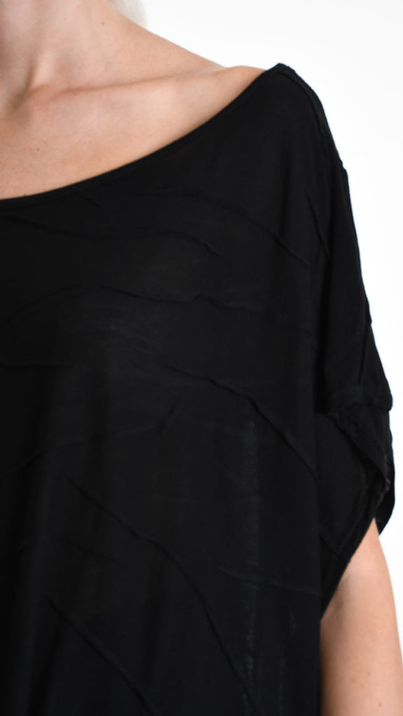 A34V W507625 T-SHIRT Asymmetric Jersey Devore Dyed Black.