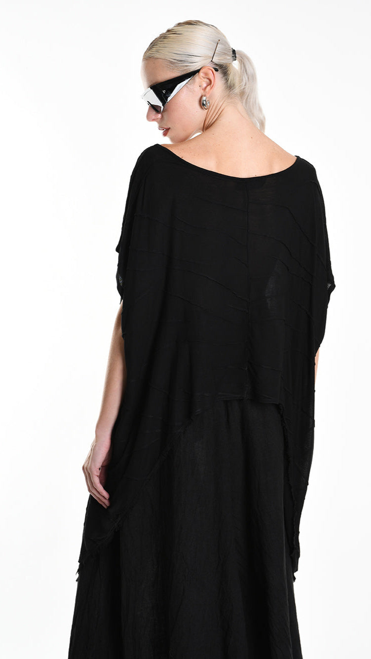 A34V W507625 T-SHIRT Asymmetric Jersey Devore Dyed Black