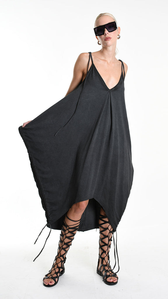 A34V W508325 DRESS Over Asymmetric Fleece Stretch Dyed Cold Grey.